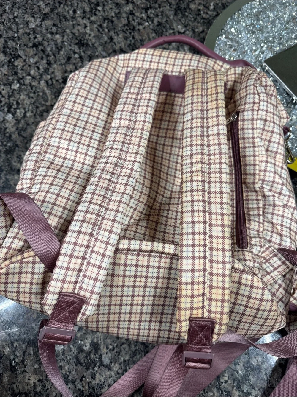 a new day Plaid Backpack and crossbody combo with purple Accents